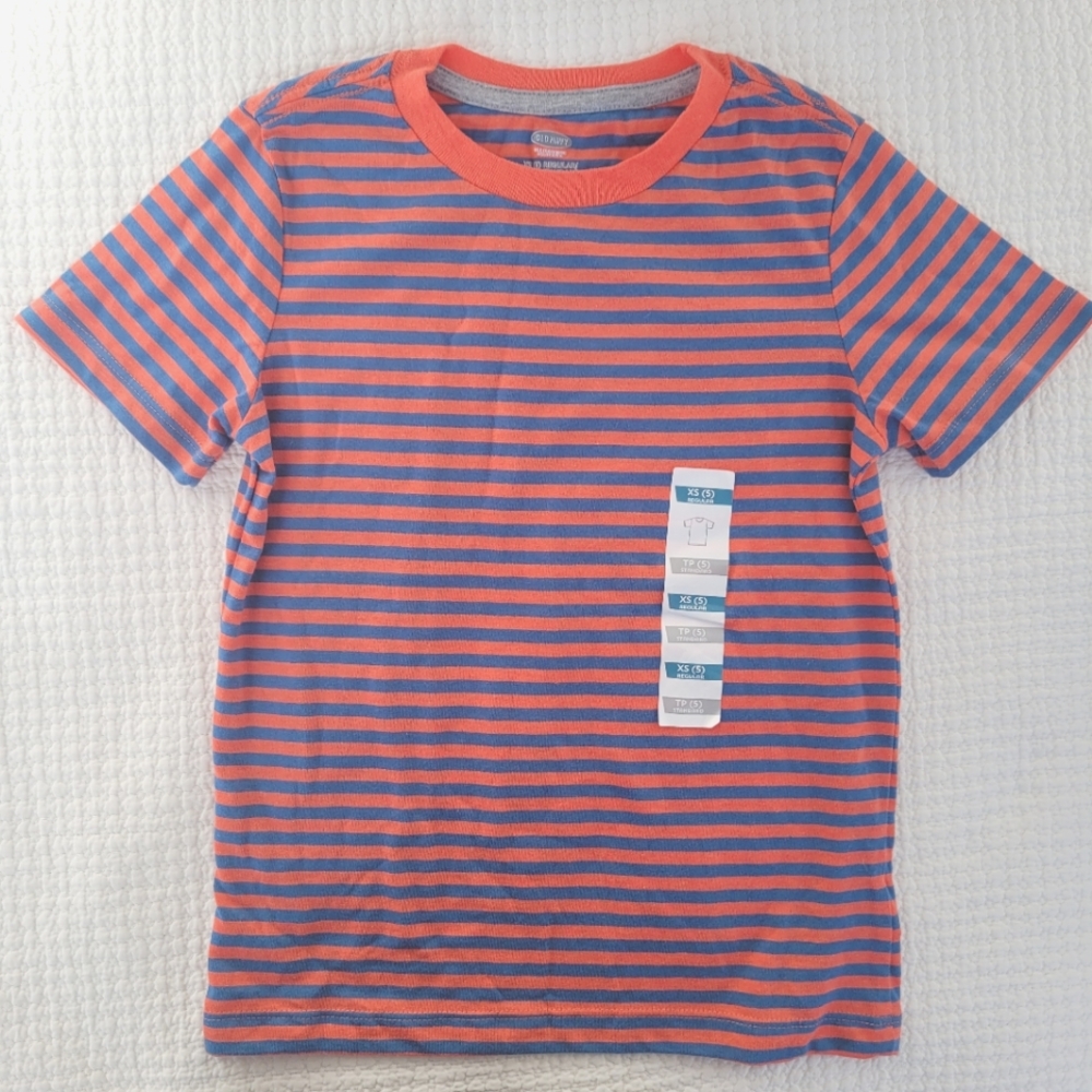 NWT ✨️ Old Navy Boys 5 XS Coral & Blue Striped T-shirt